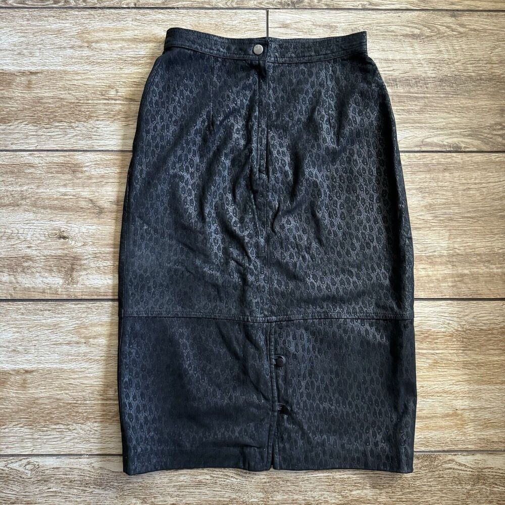 VTG Black Embossed Leather Pencil Skirt Sarah Taylor - Picture 3 of 14